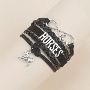 Infinity Love Horses Charm Pendant Women's Leather Bracelet